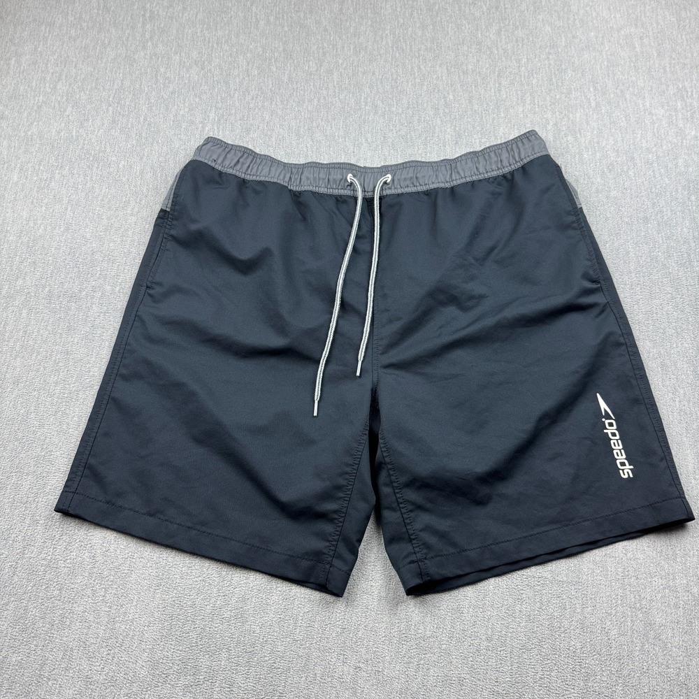 Speedo Trunks Mens XL Black Drawstring Shorts 8" Elastic Waist Pockets Outdoor